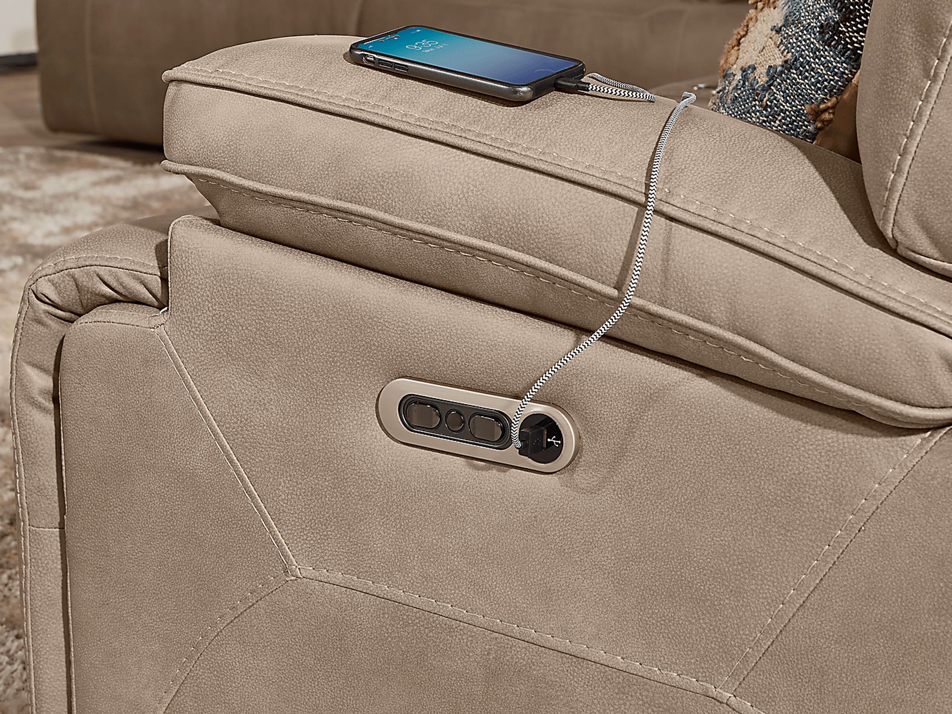 Barton Taupe Dual Power Reclining Console Loveseat - Image 6