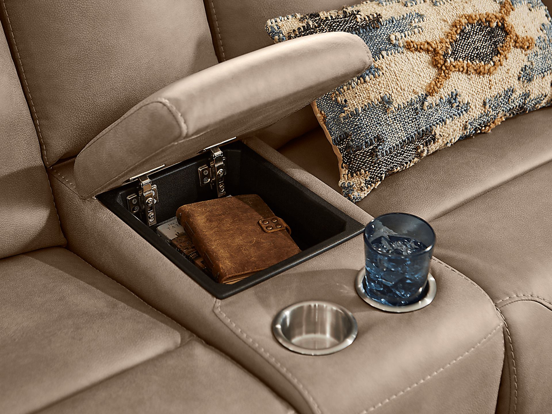 Barton Taupe Dual Power Reclining Console Loveseat - Image 7