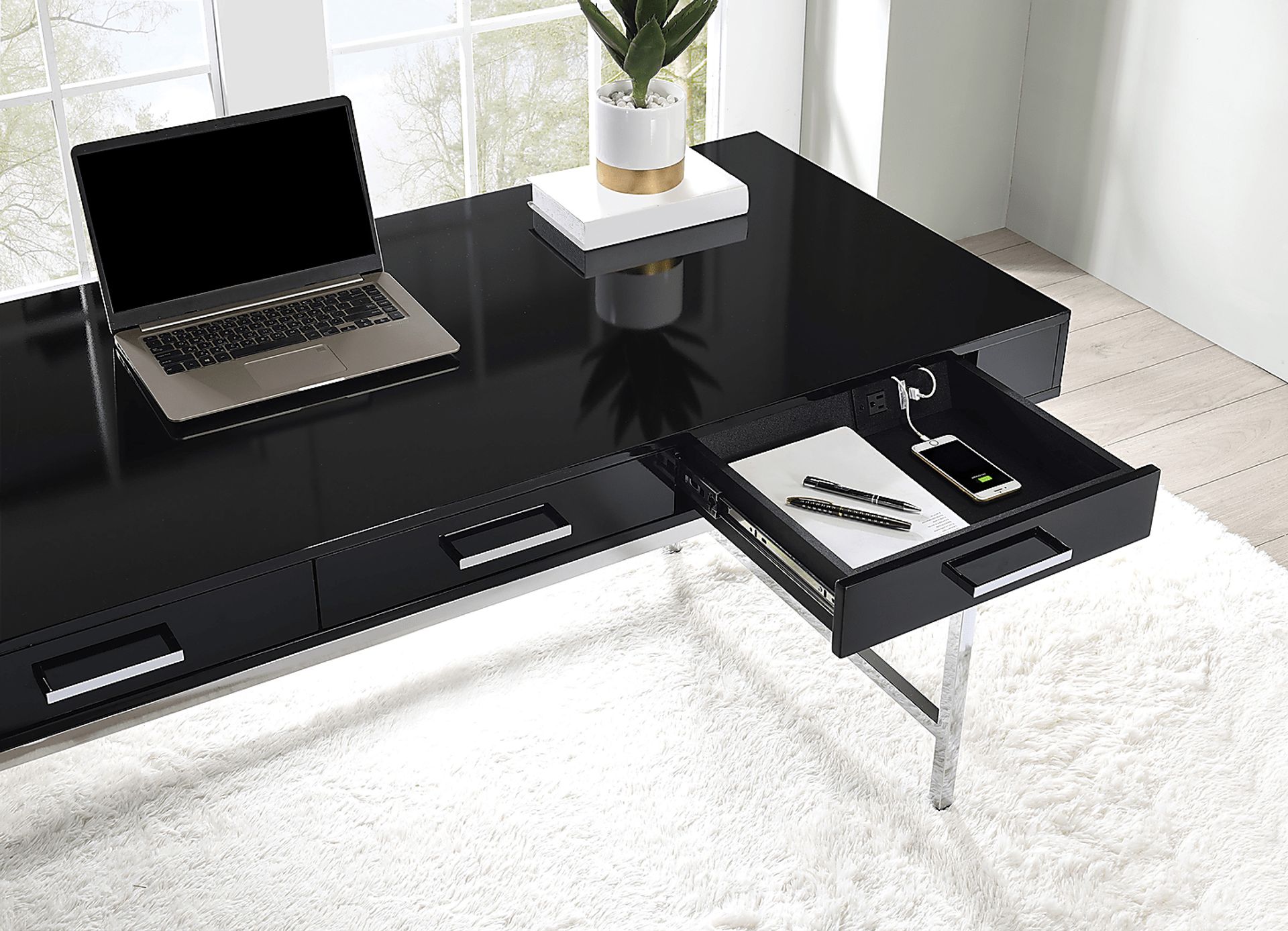 Bartonne Black/Chrome Desk - Image 6
