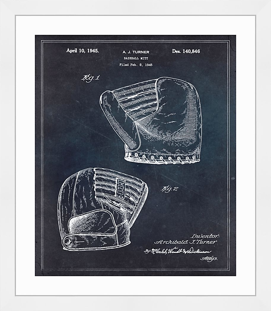 Baseball Glove Blueprint Black Artwork Rooms To Go