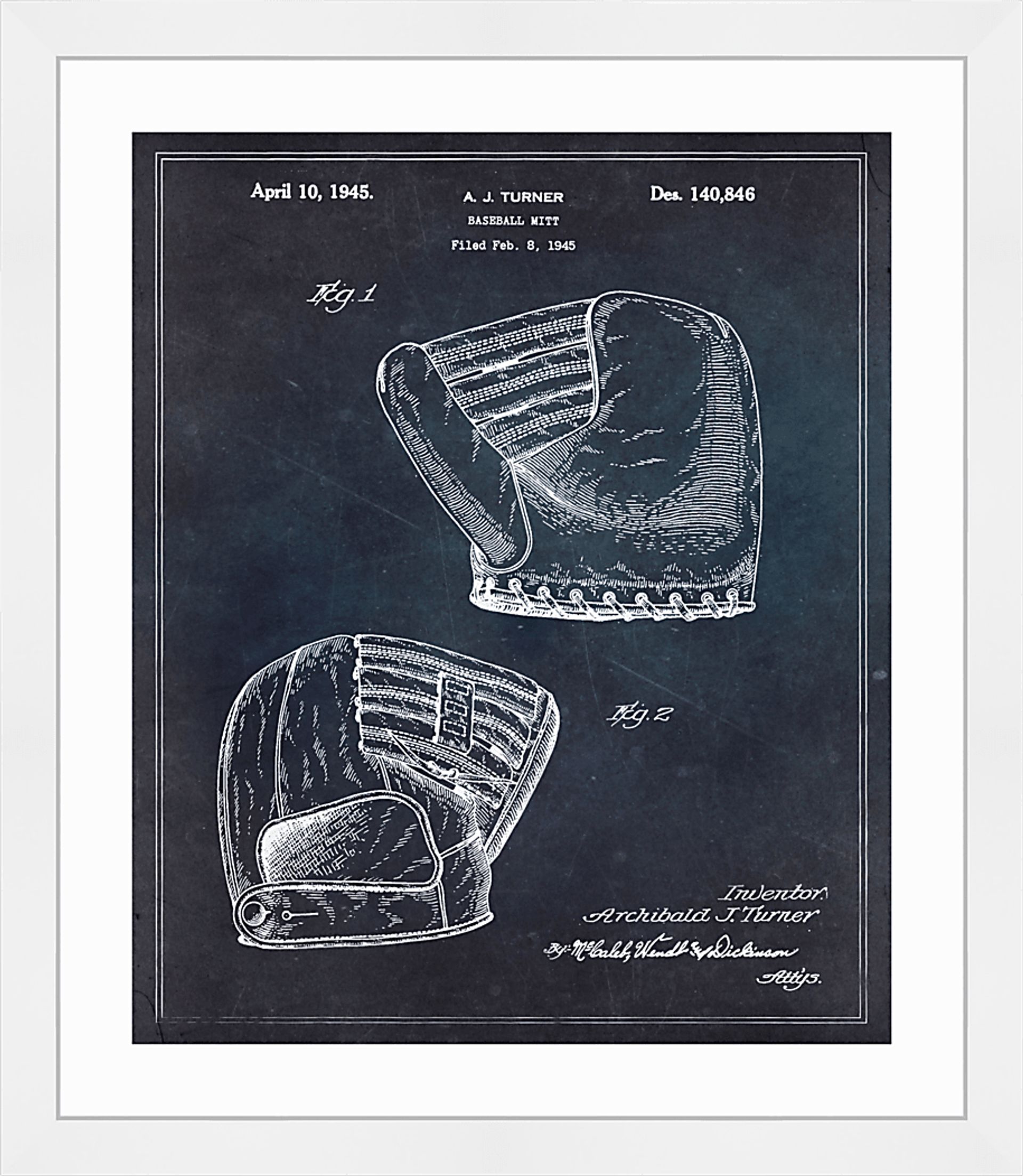 Baseball Glove Blueprint Black Artwork - Image 1
