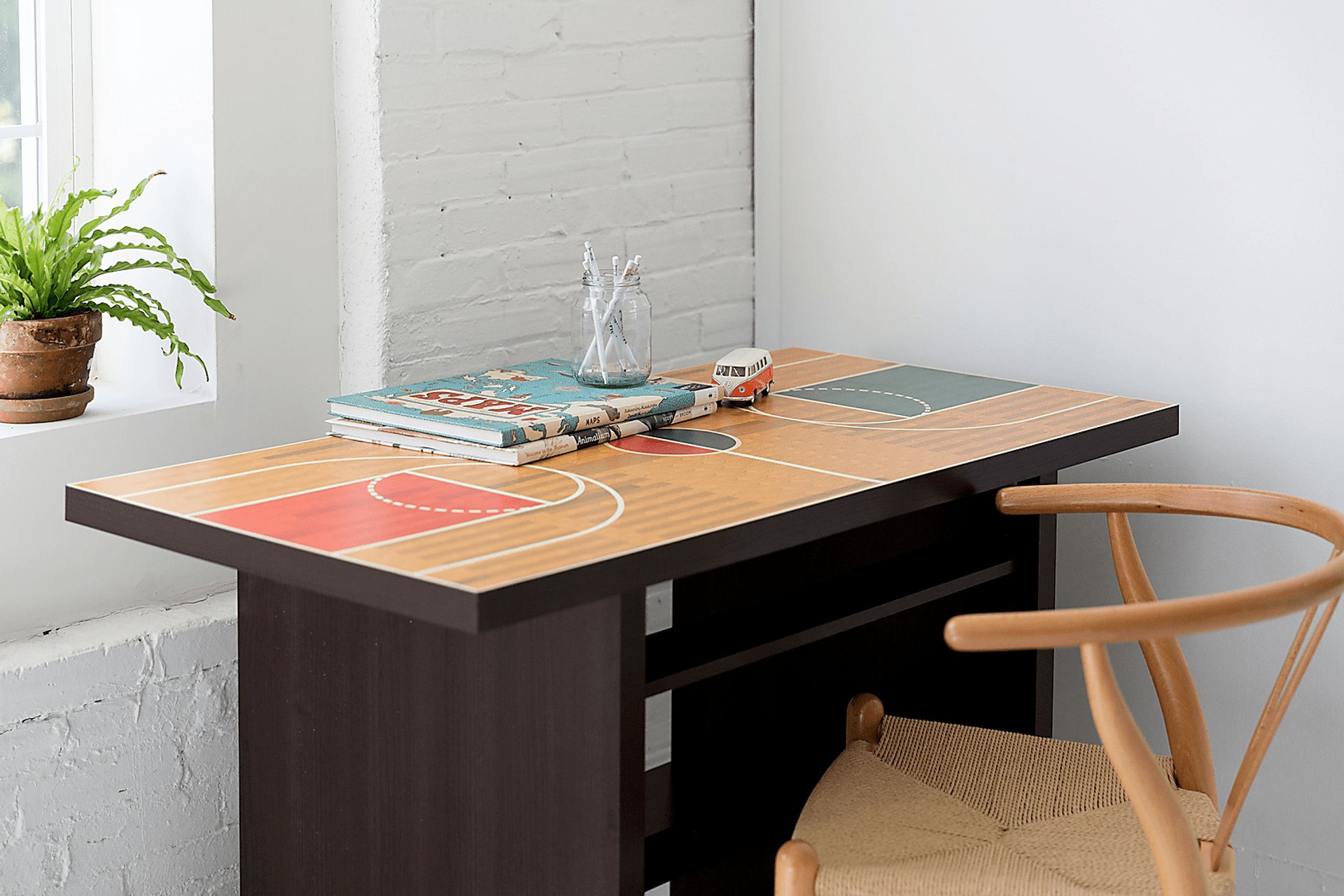Basketball Court Yellow Desk with Shelf - Image 4