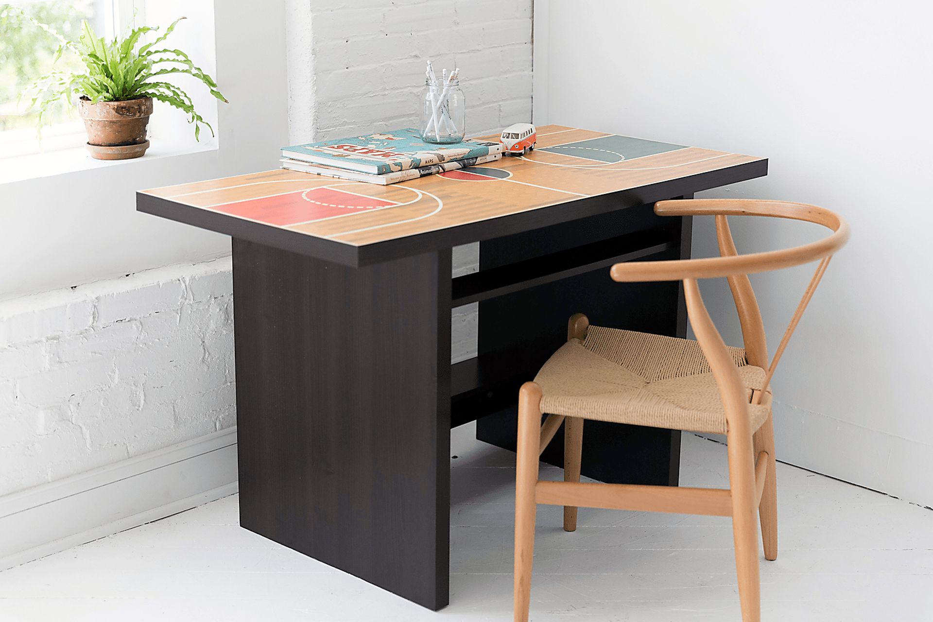 Basketball Court Yellow Desk with Shelf - Image 5