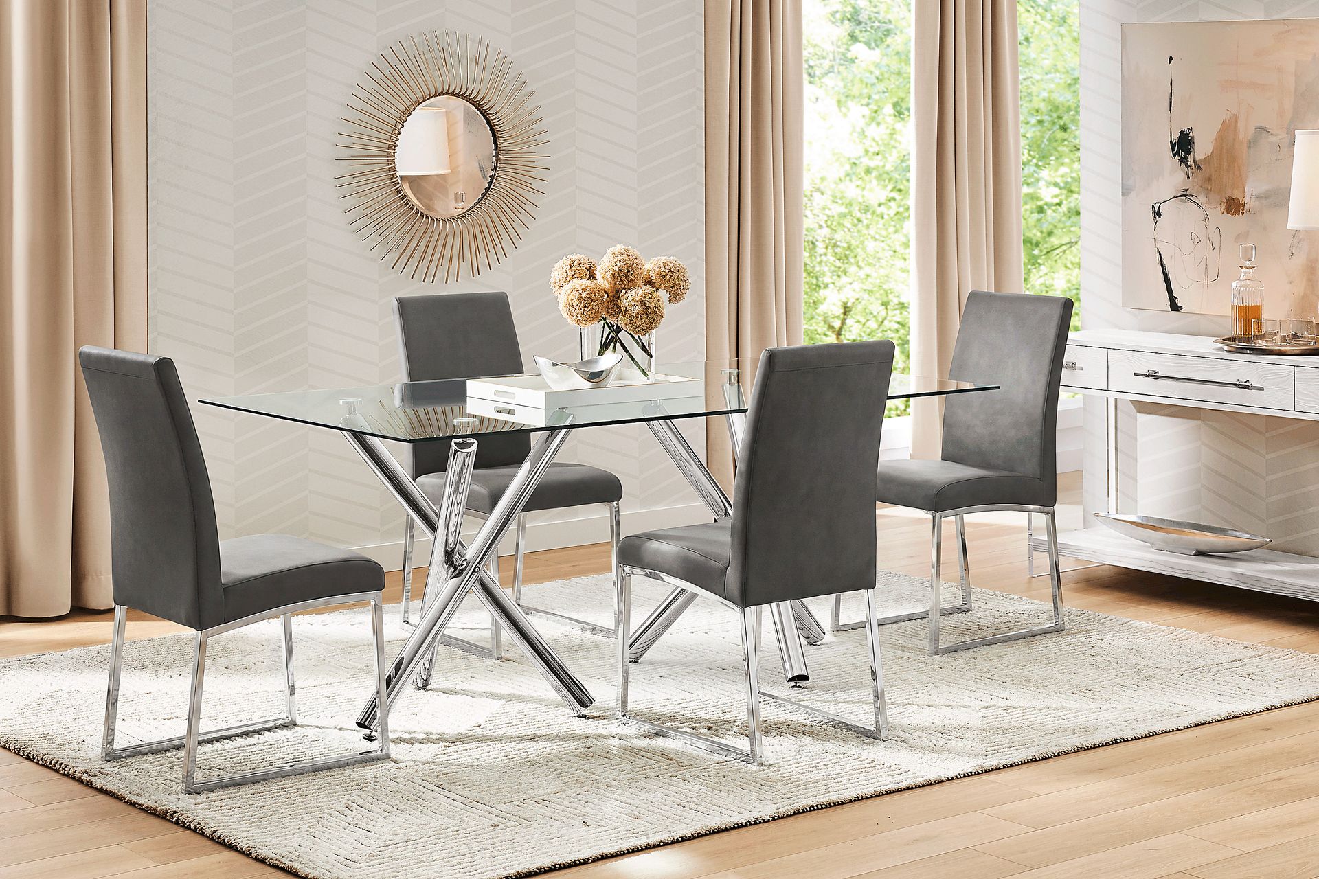 Bastone Silver 5 Pc Dining Room with Charcoal Upholstered Chairs - Image 1