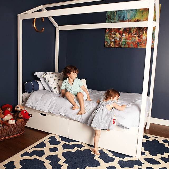 Kids Battenburg White Twin House Bed with Storage Drawers - Thumbnail - Image 3