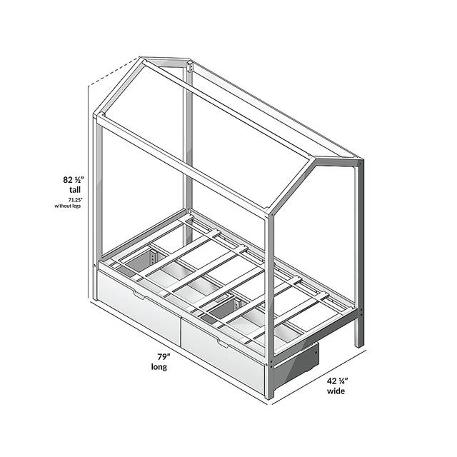 Kids Battenburg White Twin House Bed with Storage Drawers - Thumbnail - Image 7