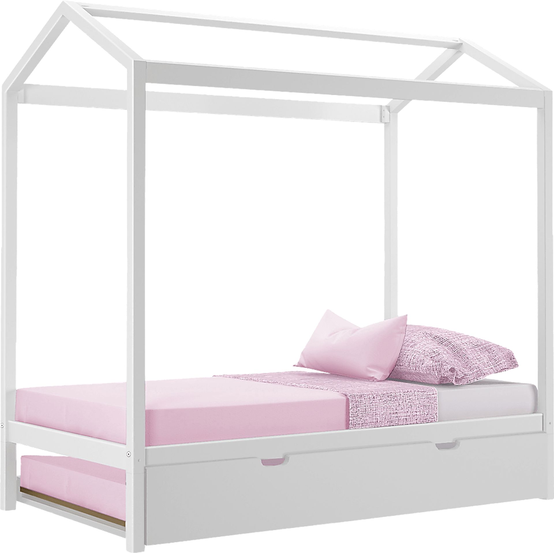 Kids Battenburg White Twin House Bed with Trundle - Image 3