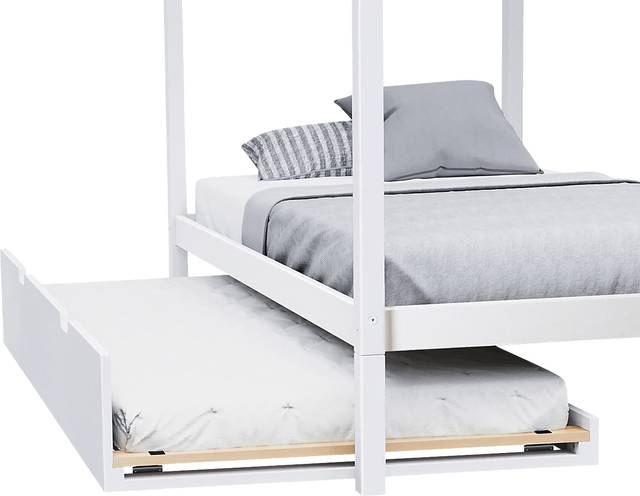 Kids Battenburg White Twin House Bed with Trundle - Thumbnail - Image 5