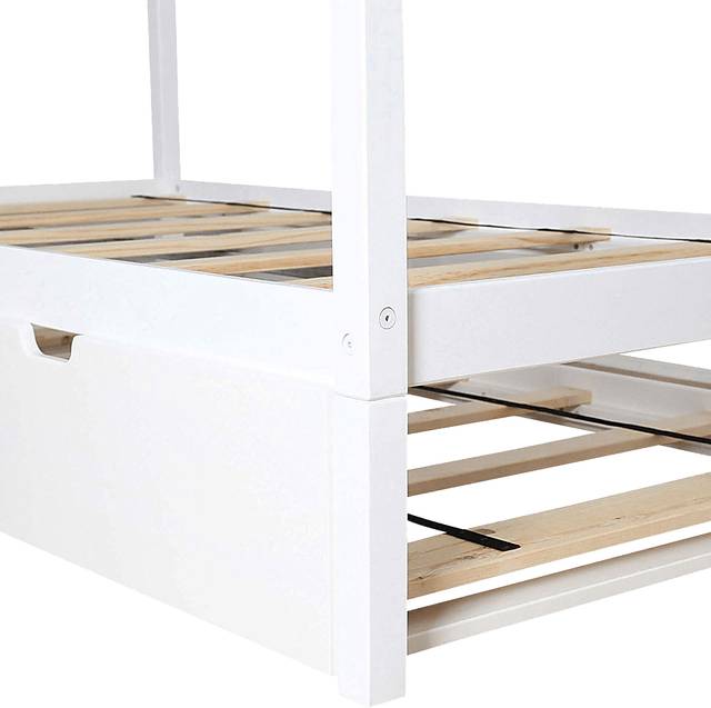 Kids Battenburg White Twin House Bed with Trundle - Thumbnail - Image 6