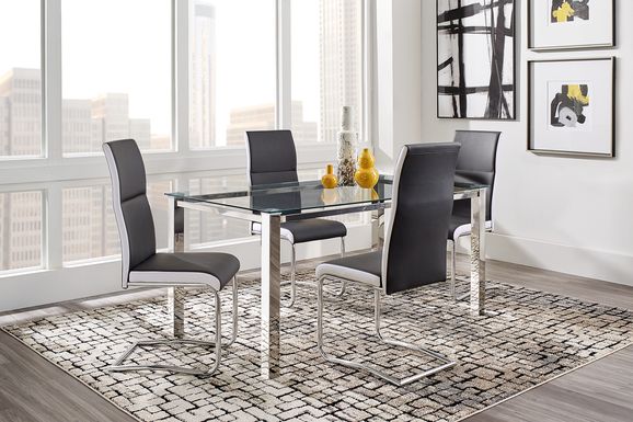 Bay City Silver 5 Pc Dining Room with Black Chairs
