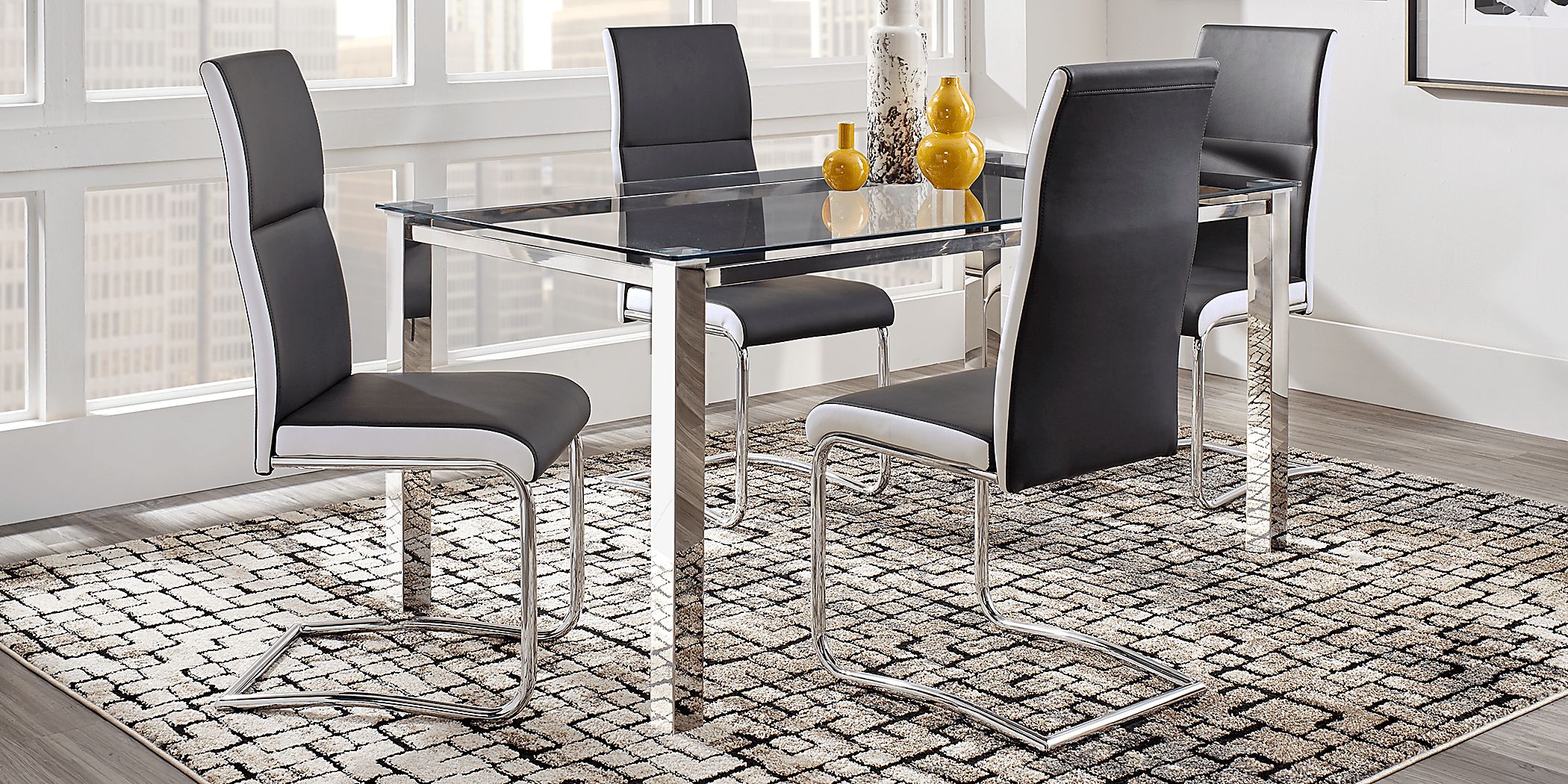 Bay City Silver 5 Pc Dining Room with Black Chairs Rooms To Go