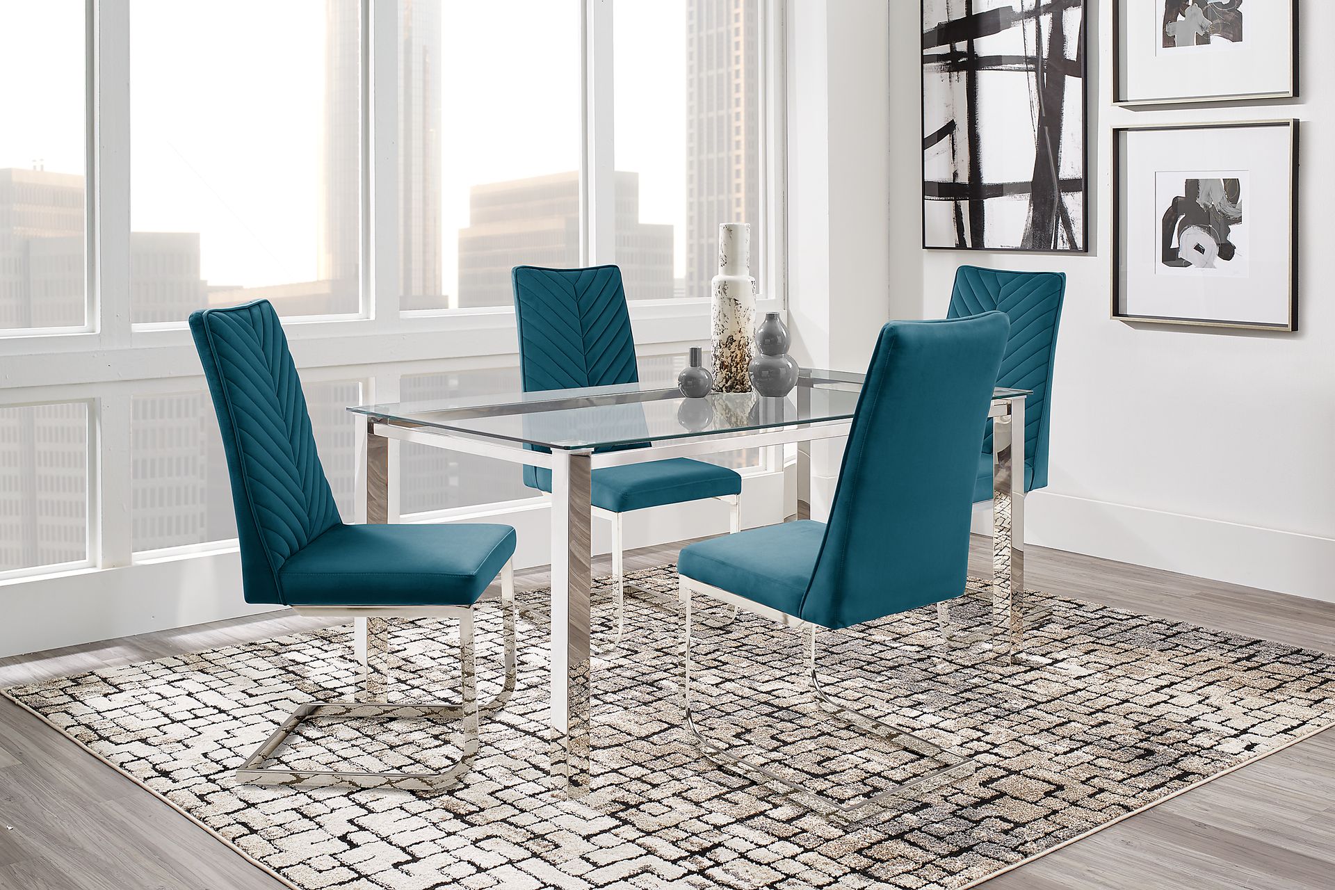 Bay City Silver 5 Pc Dining Room with Blue Chairs - Image 1