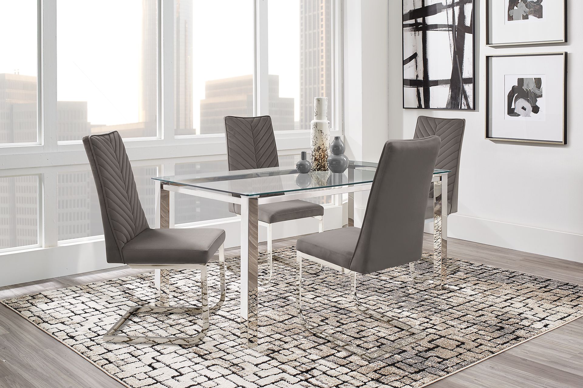 Bay City Silver 5 Pc Dining Room with Charcoal Chairs - Image 1