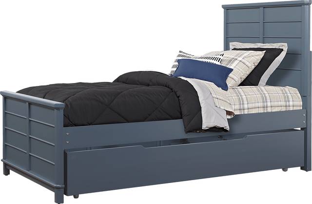 Bay Street Blue 4 Pc Twin Panel Bed with Trundle - Thumbnail - Image 1