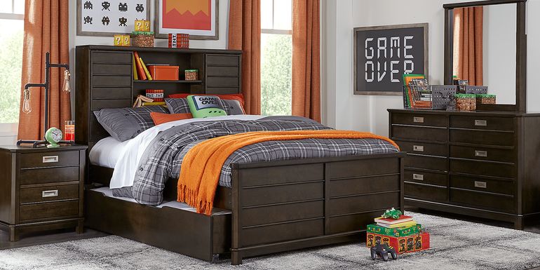 Kids Bay Street Charcoal 5 Pc Full Bookcase Bedroom