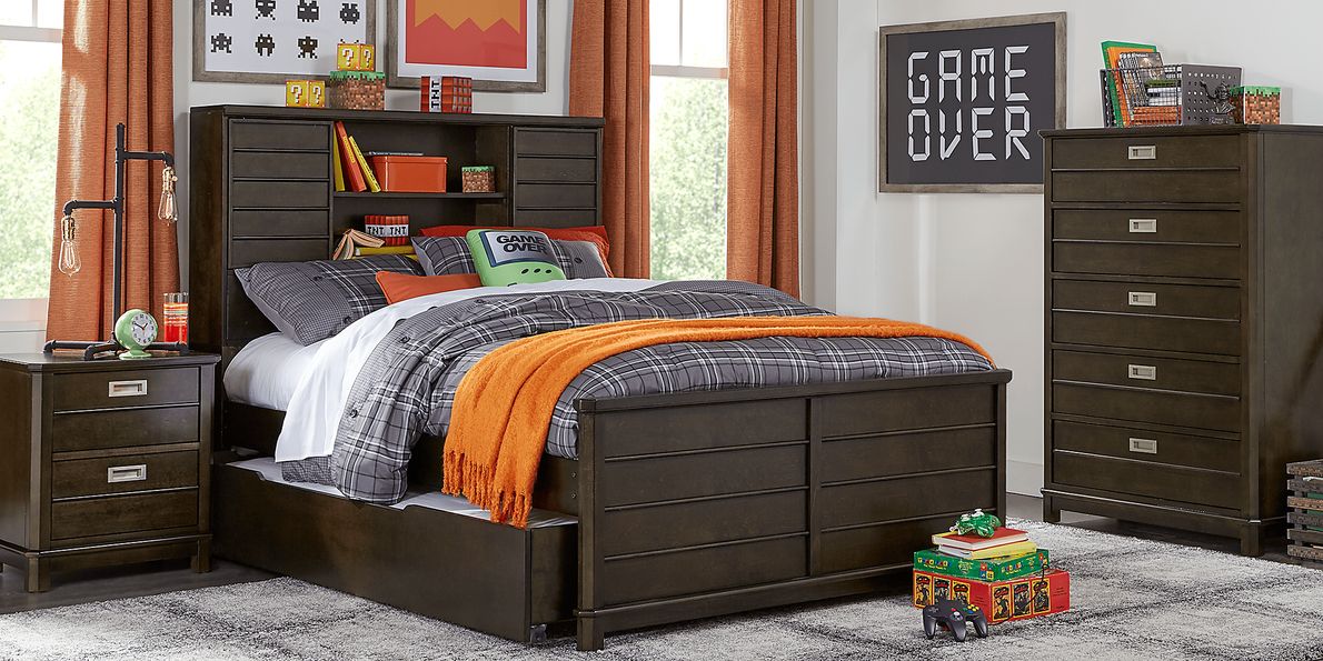 Kids Bay Street Charcoal 5 Pc Twin Bookcase Bedroom