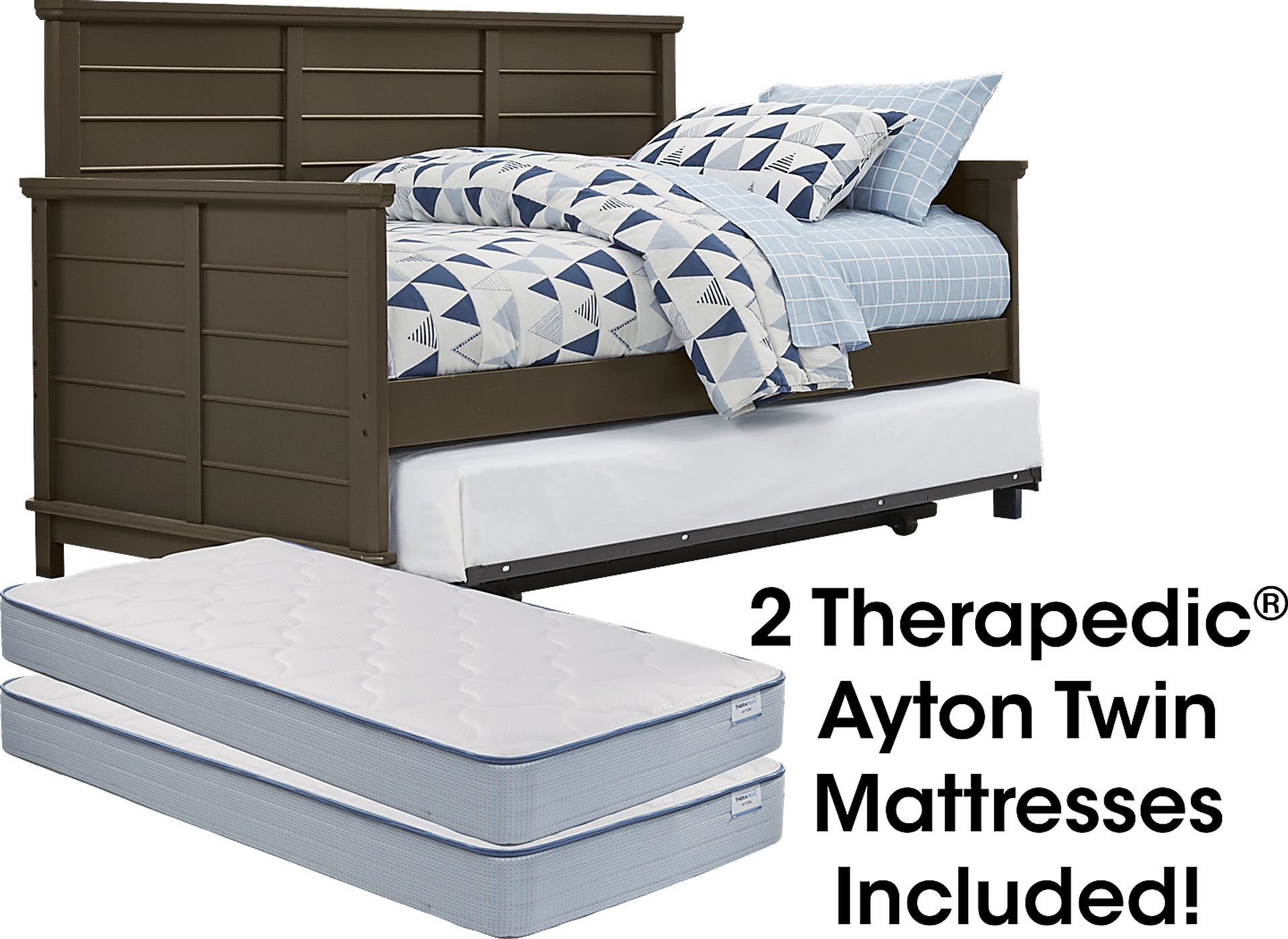 Bay Street Charcoal Daybed with Trundle and 2 Mattresses - Image 1