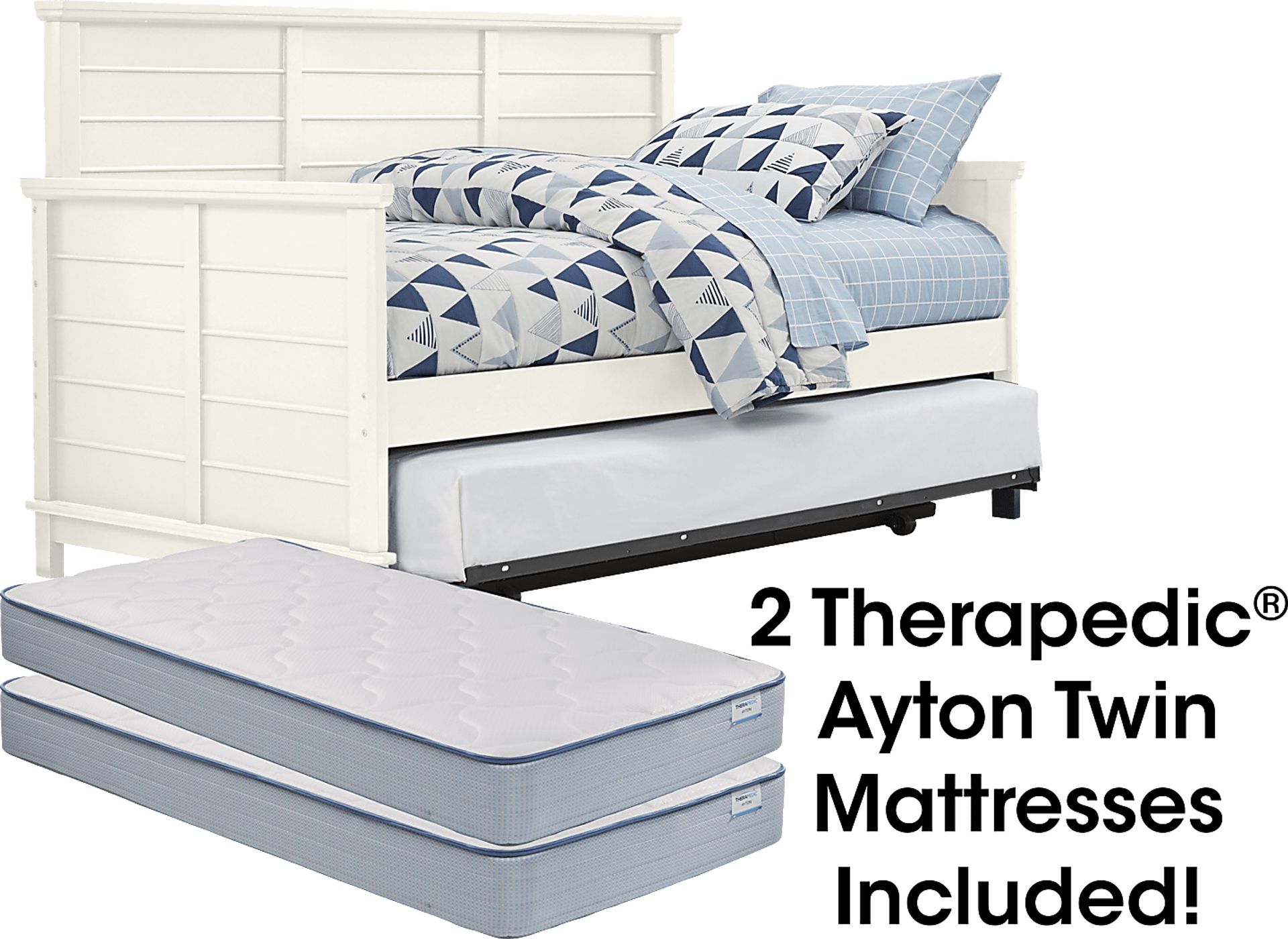 Bay Street White Daybed with Trundle and 2 Mattresses - Image 1