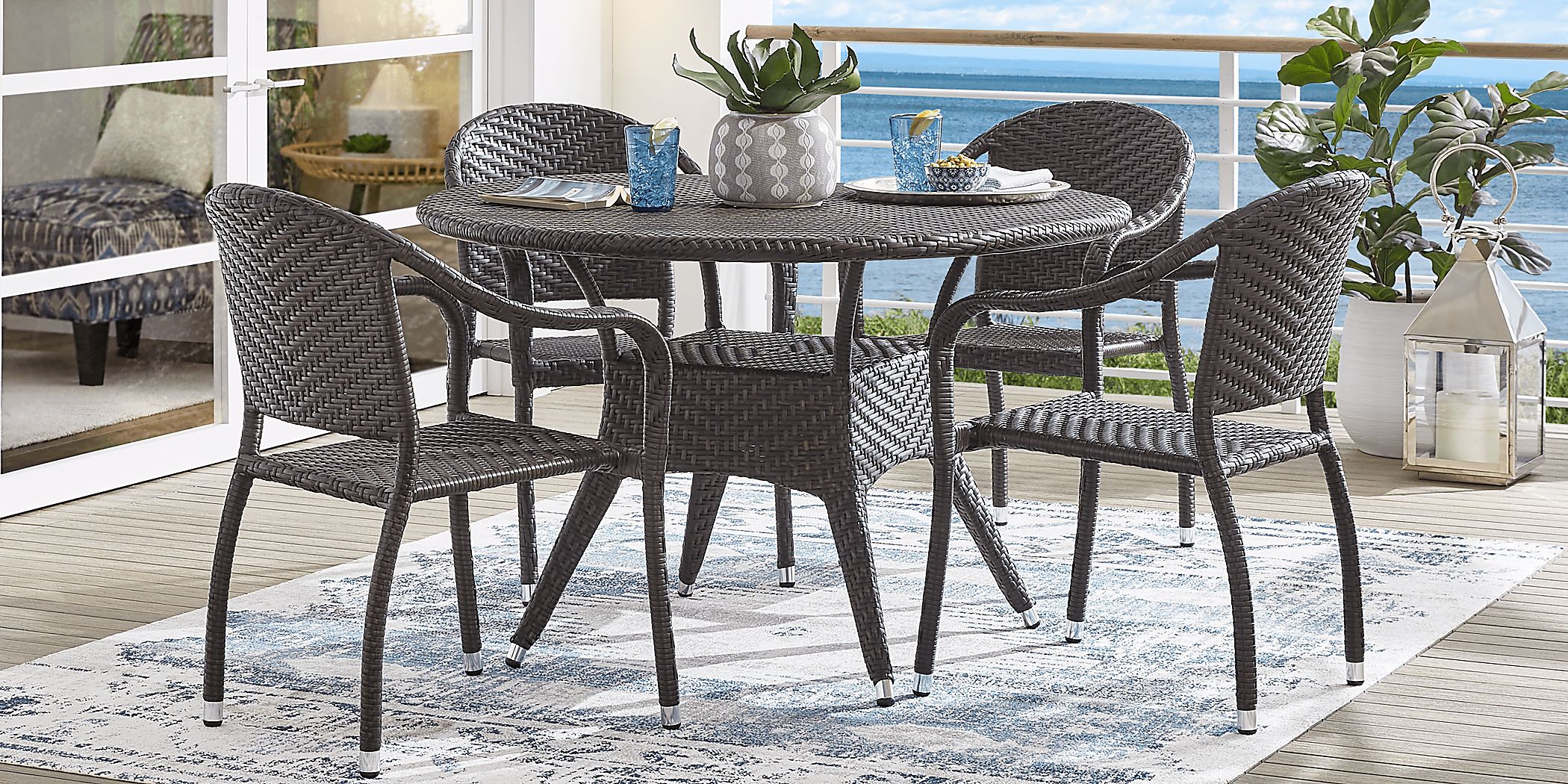 Giantex 5 Pc Patio Rattan Furniture Set Outdoor Backyard Dining Table and 4 Chairs Gray 
