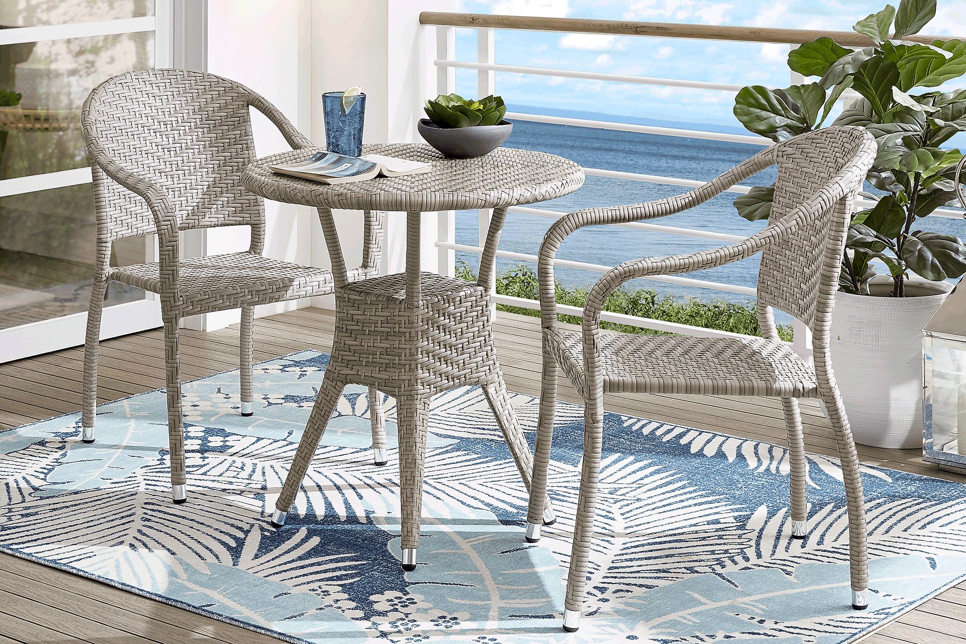 Bay Terrace Gray Wicker 28 in. Round Outdoor Dining Table - Image 2