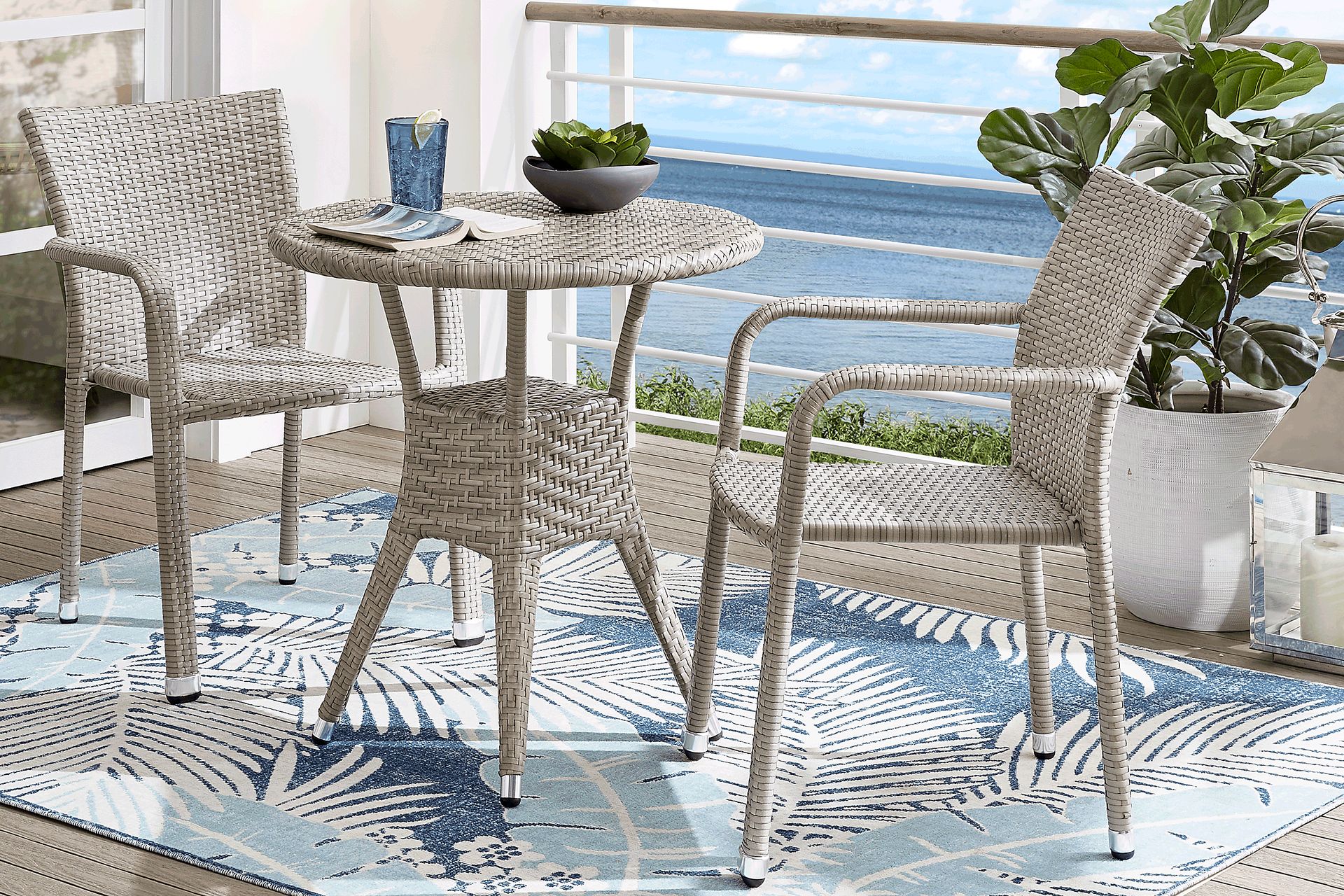 Bay Terrace Gray Wicker Square Back Outdoor Arm Chair - Image 2