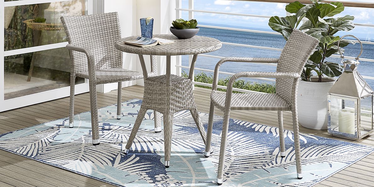 Bay Terrace 3 Pc Gray Wicker Outdoor Dining Set With Square Back Arm
