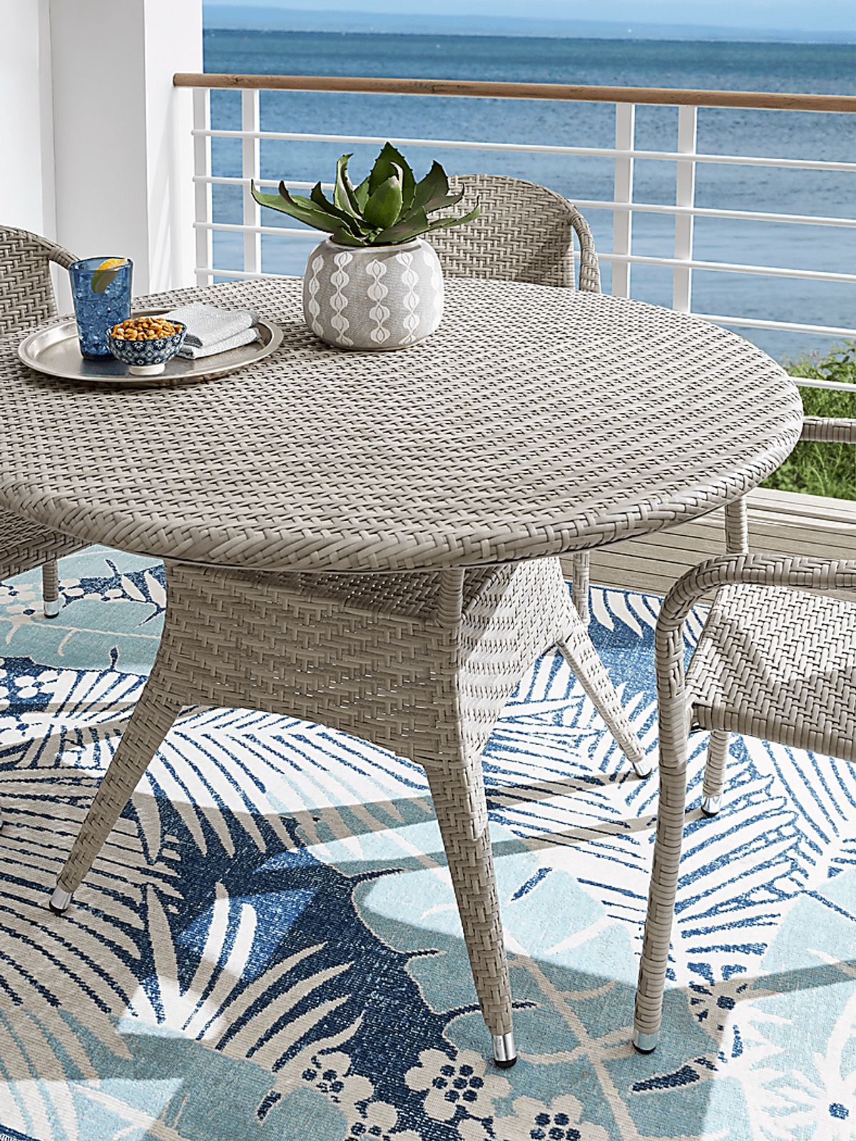 Bay Terrace 5 Pc Gray Wicker Outdoor Dining Set With Square Back Arm ...