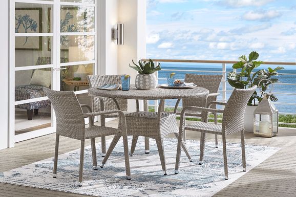 Bay Terrace Gray Wicker 5 Pc 48 in. Round Outdoor Dining Set