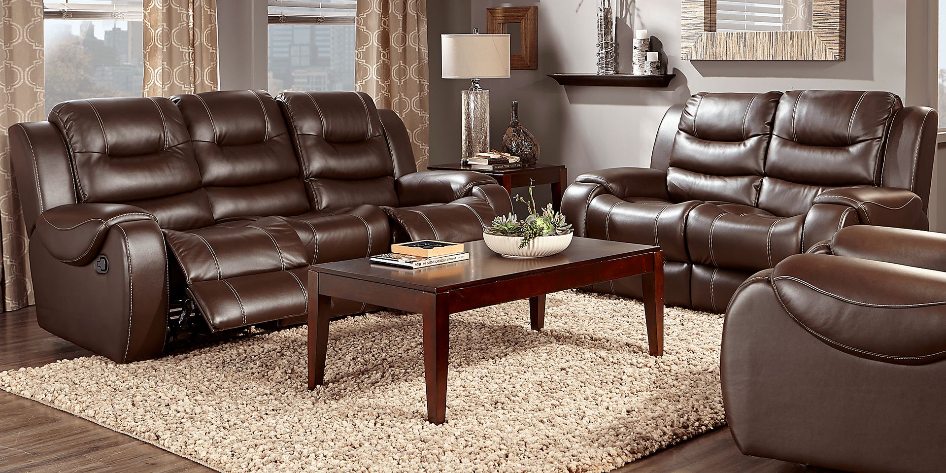 Baycliffe Brown 5 Pc Living Room with Reclining Sofa - Image 1