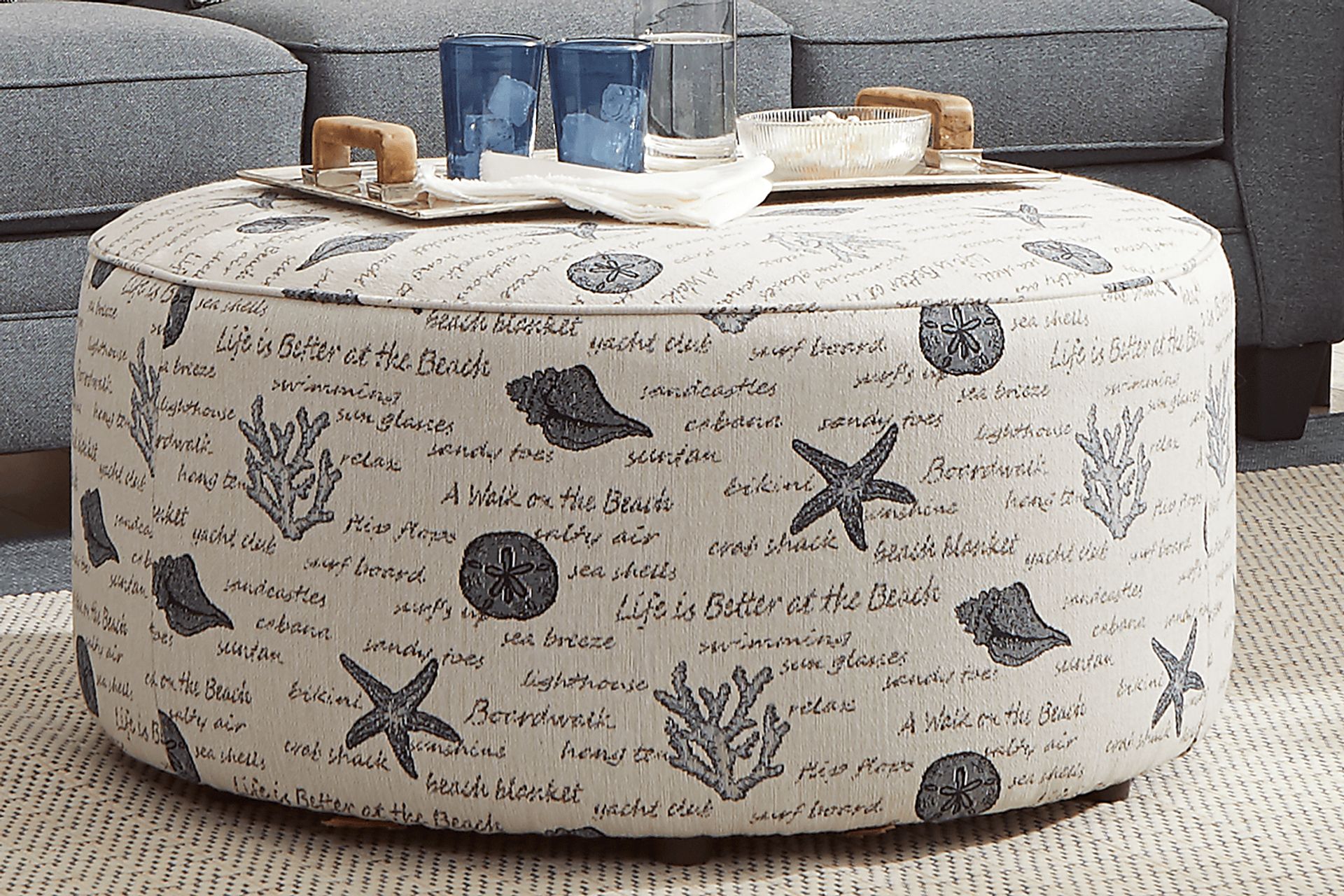 Beachfront Marine Blue Polypropylene Fabric Cocktail Ottoman | Rooms to Go