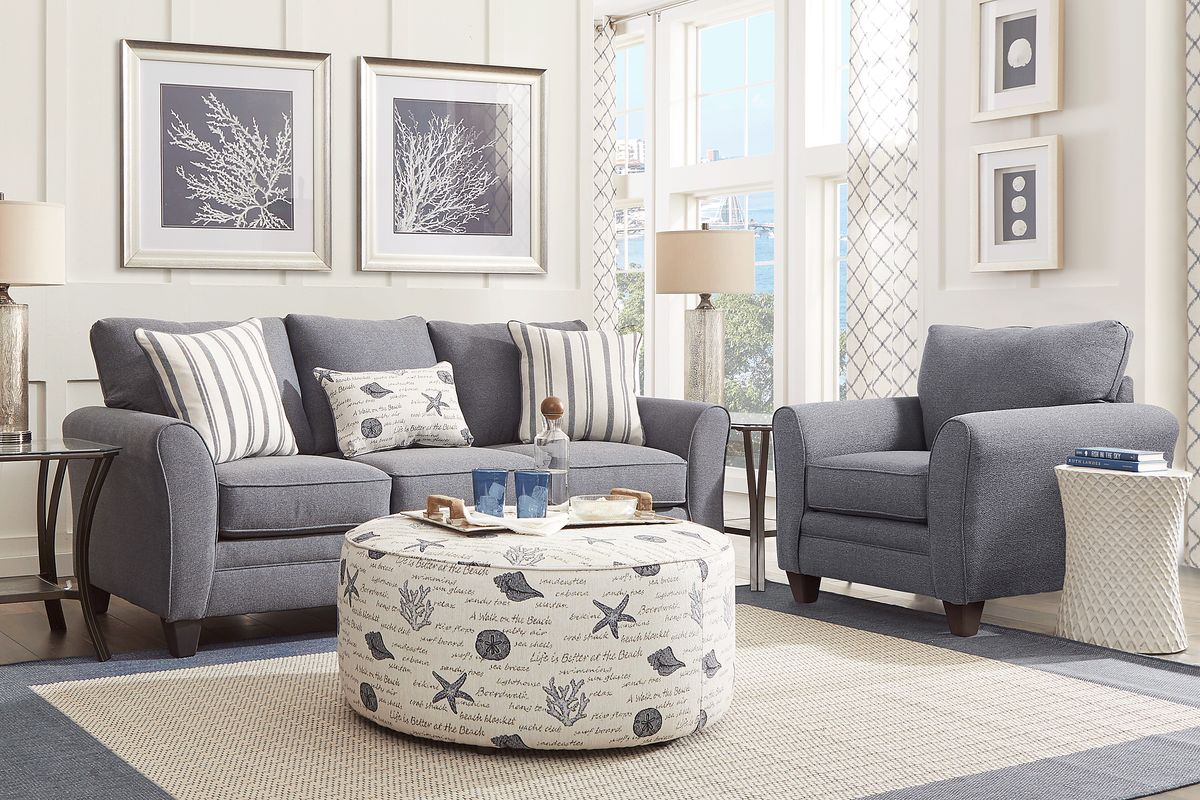 Beachfront 2 Pc Marine Blue Polypropylene Fabric Living Room Set With