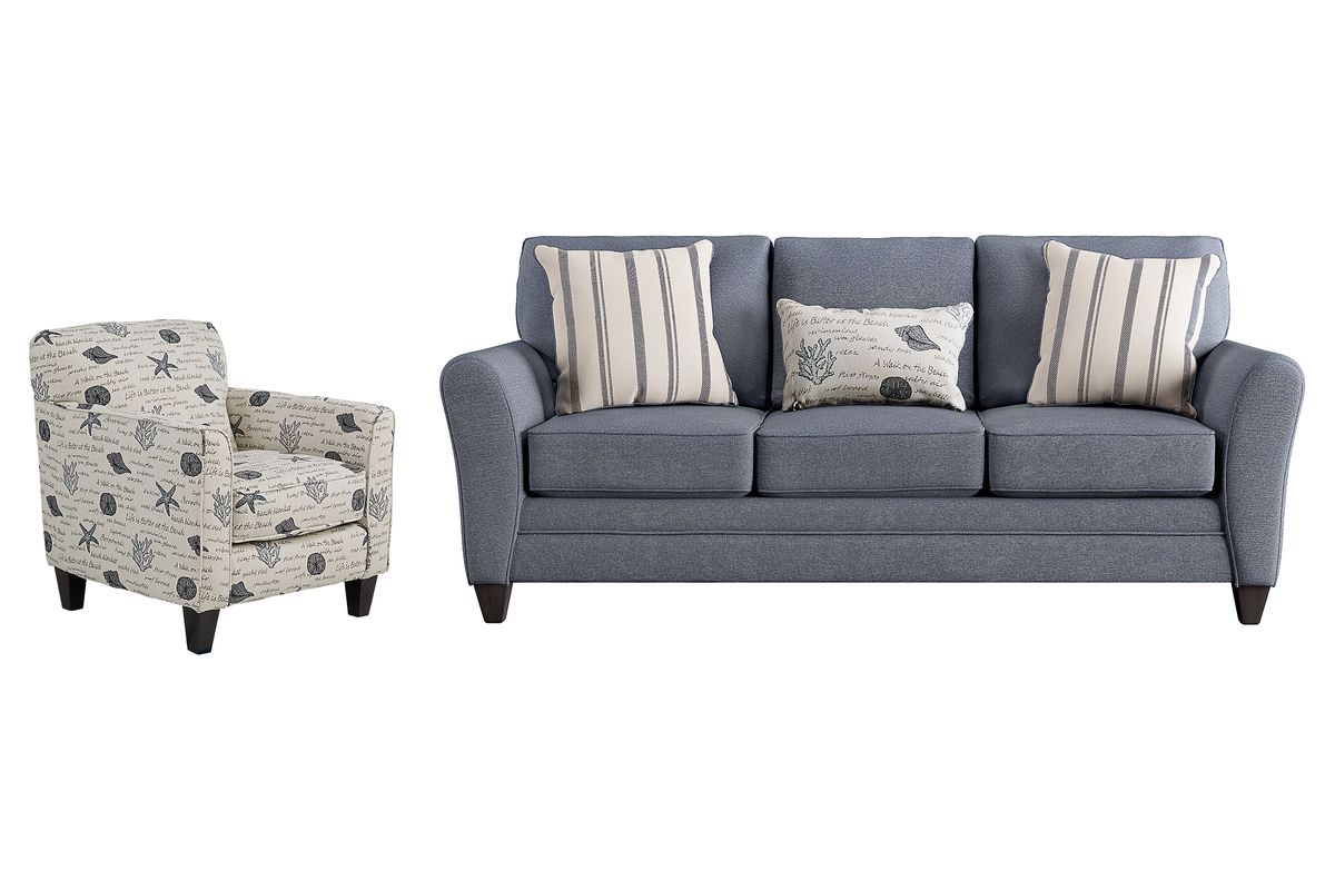 Beachfront 2 Pc Marine Blue Polypropylene Fabric Living Room Set With