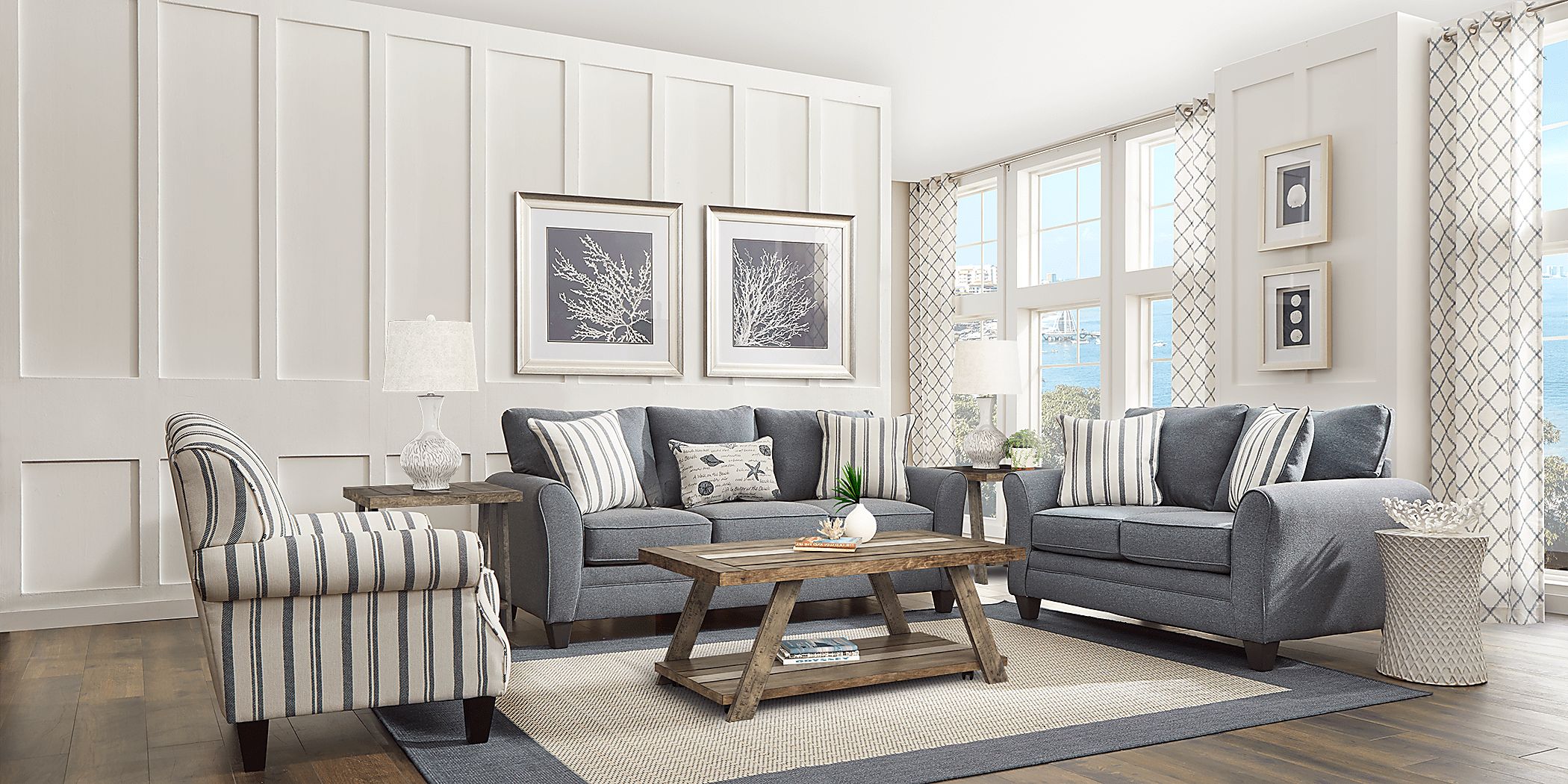 Beachfront Marine 7 Pc Living Room with Gel Foam Sleeper Sofa Rooms To Go