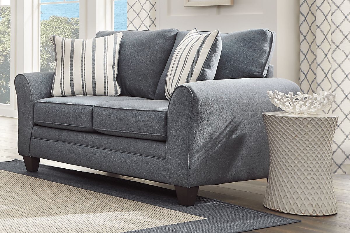 Beachfront 7 Pc Marine Blue Polypropylene Fabric Living Room Set With