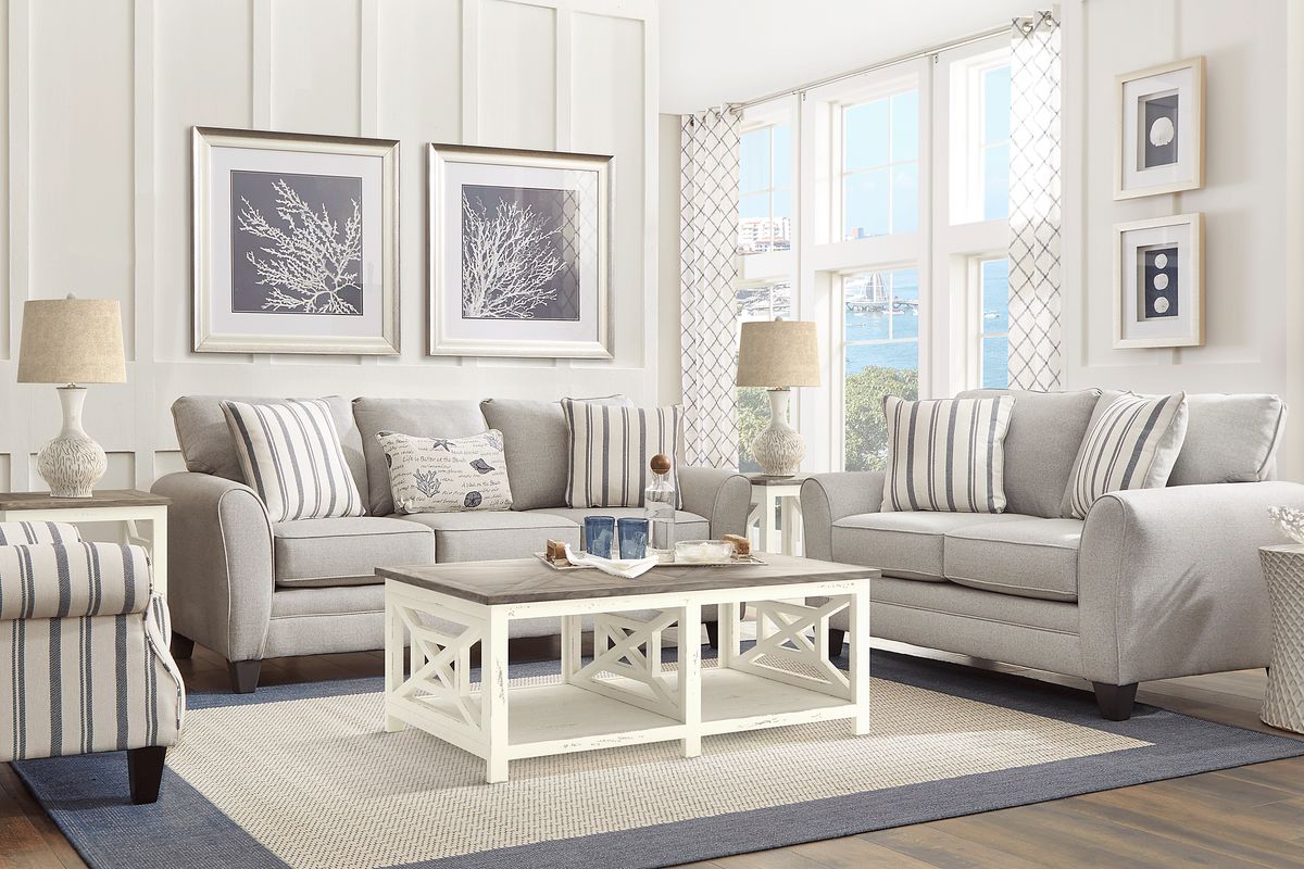 Beachfront 5 Pc Silver Gray Polypropylene Fabric Living Room Set With