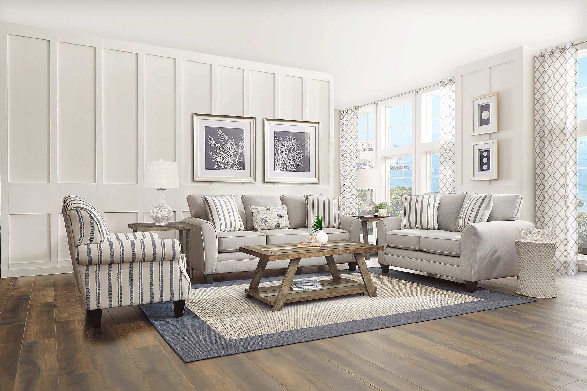 Beachfront Silver 7 Pc Living Room with Gel Foam Sleeper Sofa - Image 1
