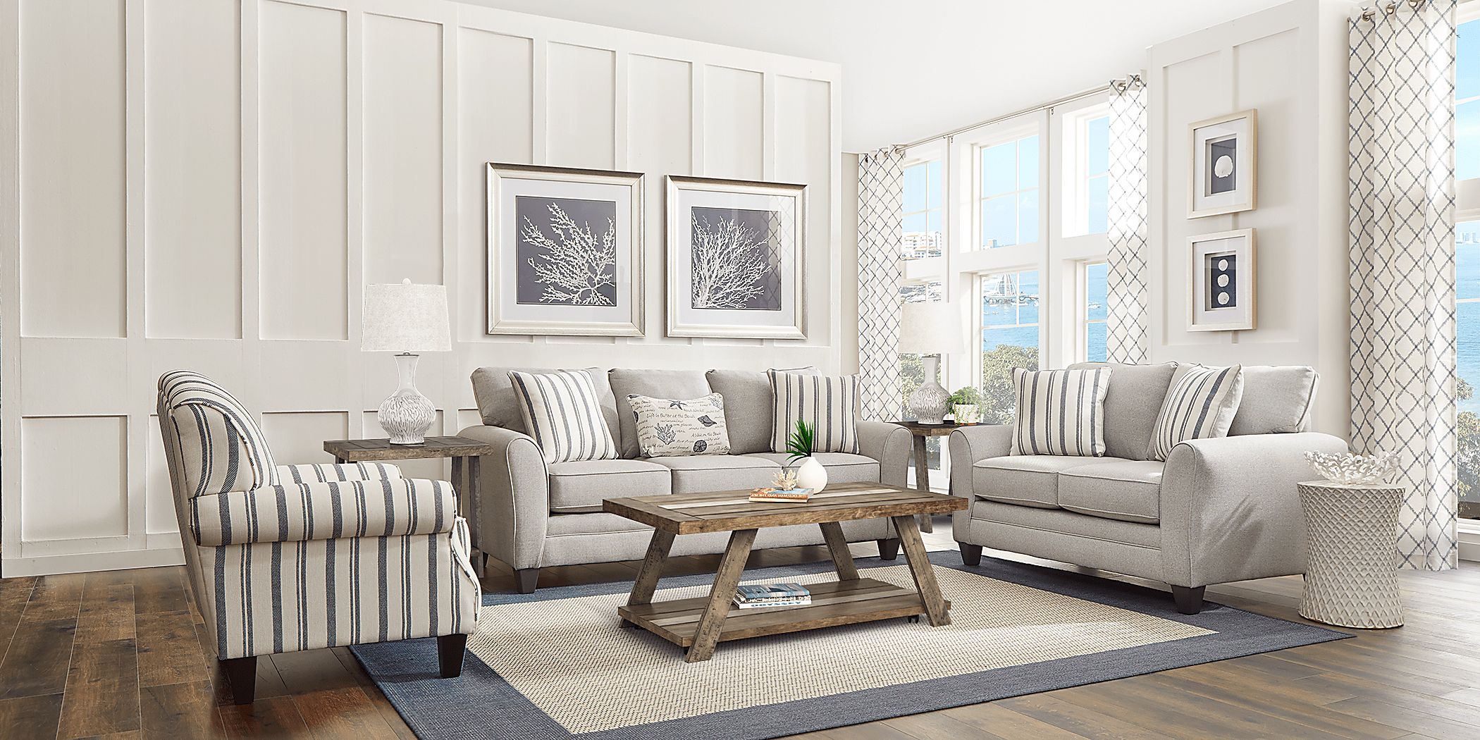 Beachfront Silver 7 Pc Living Room with Gel Foam Sleeper Sofa Rooms To Go