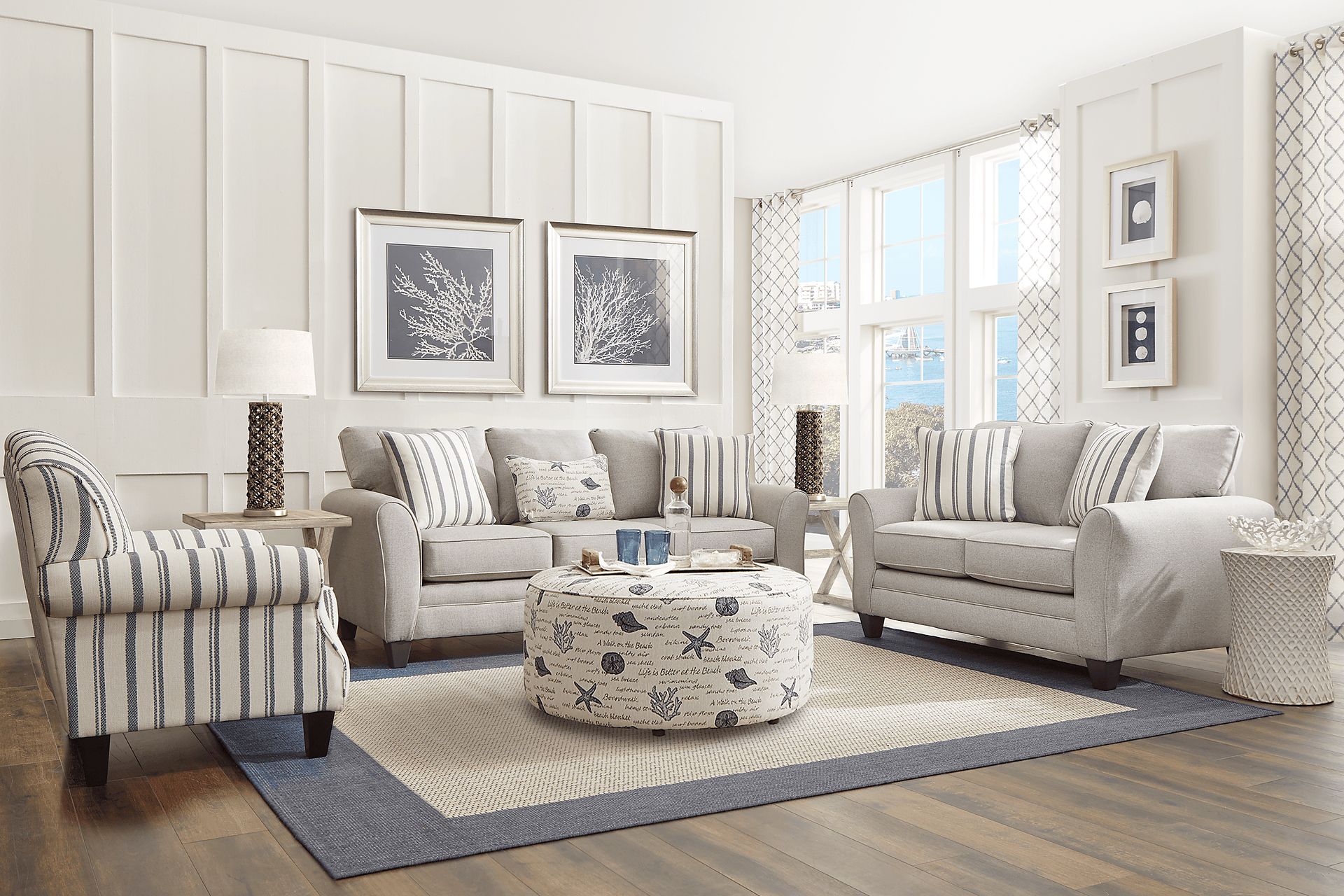 Beachfront Silver 7 Pc Living Room with Sleeper Sofa - Image 1