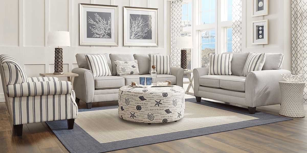 Beachfront Silver 7 Pc Living Room with Sleeper Sofa Rooms To Go