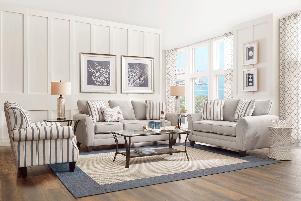 Beachfront 8 Pc Silver Gray Polyester Fabric Living Room Set With Sofa ...