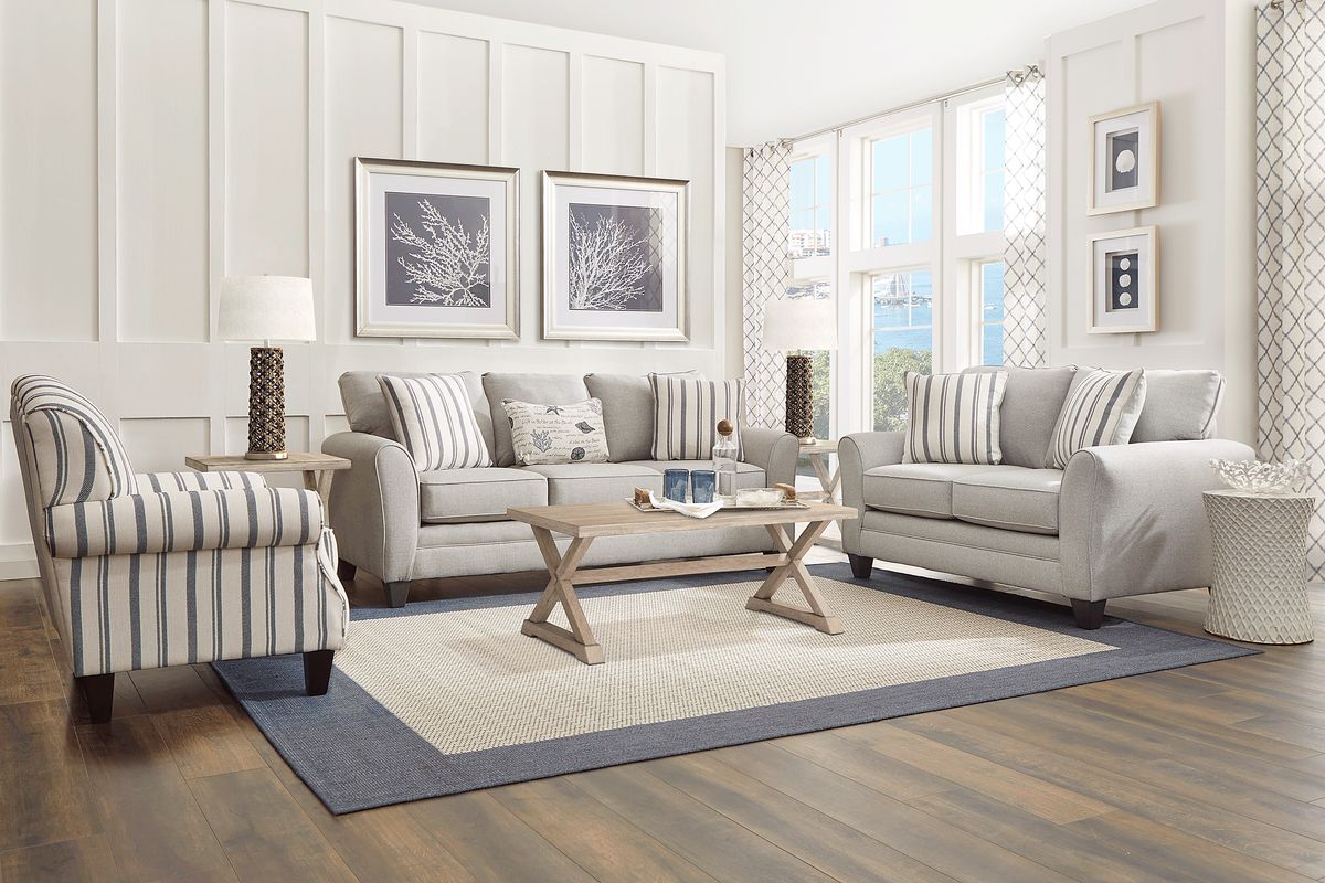 Beachfront 8 Pc Silver Gray Polypropylene Fabric Living Room Set With ...