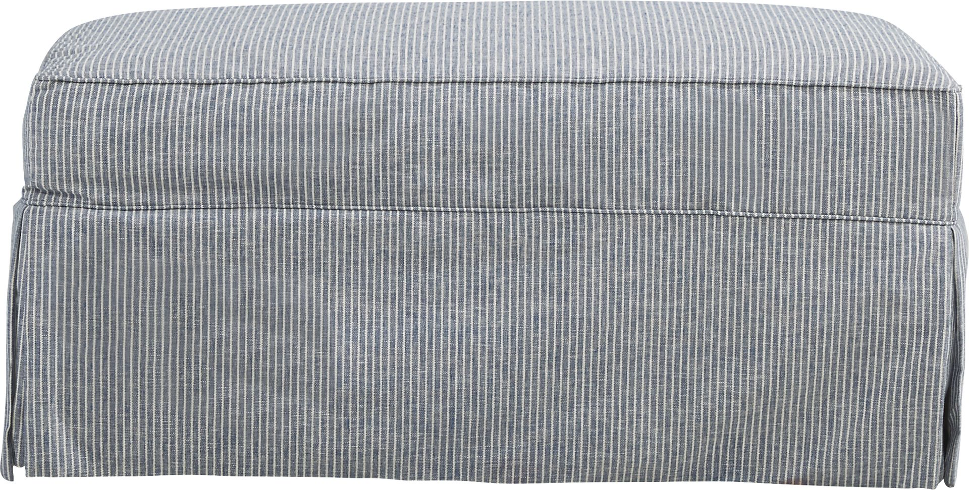 Beachside Walk Blue Denim Slipcover Ottoman - Image 2