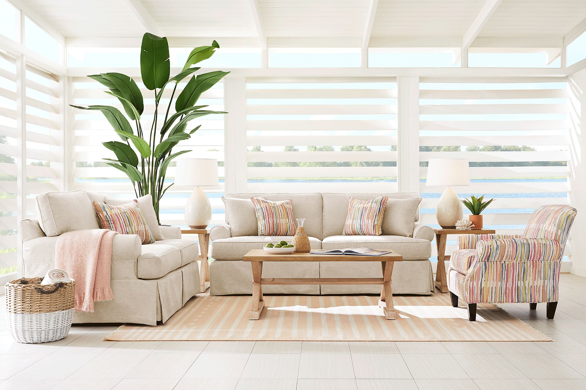 Beachside Walk Linen Textured Slipcover 8 Pc Living Room - Image 1