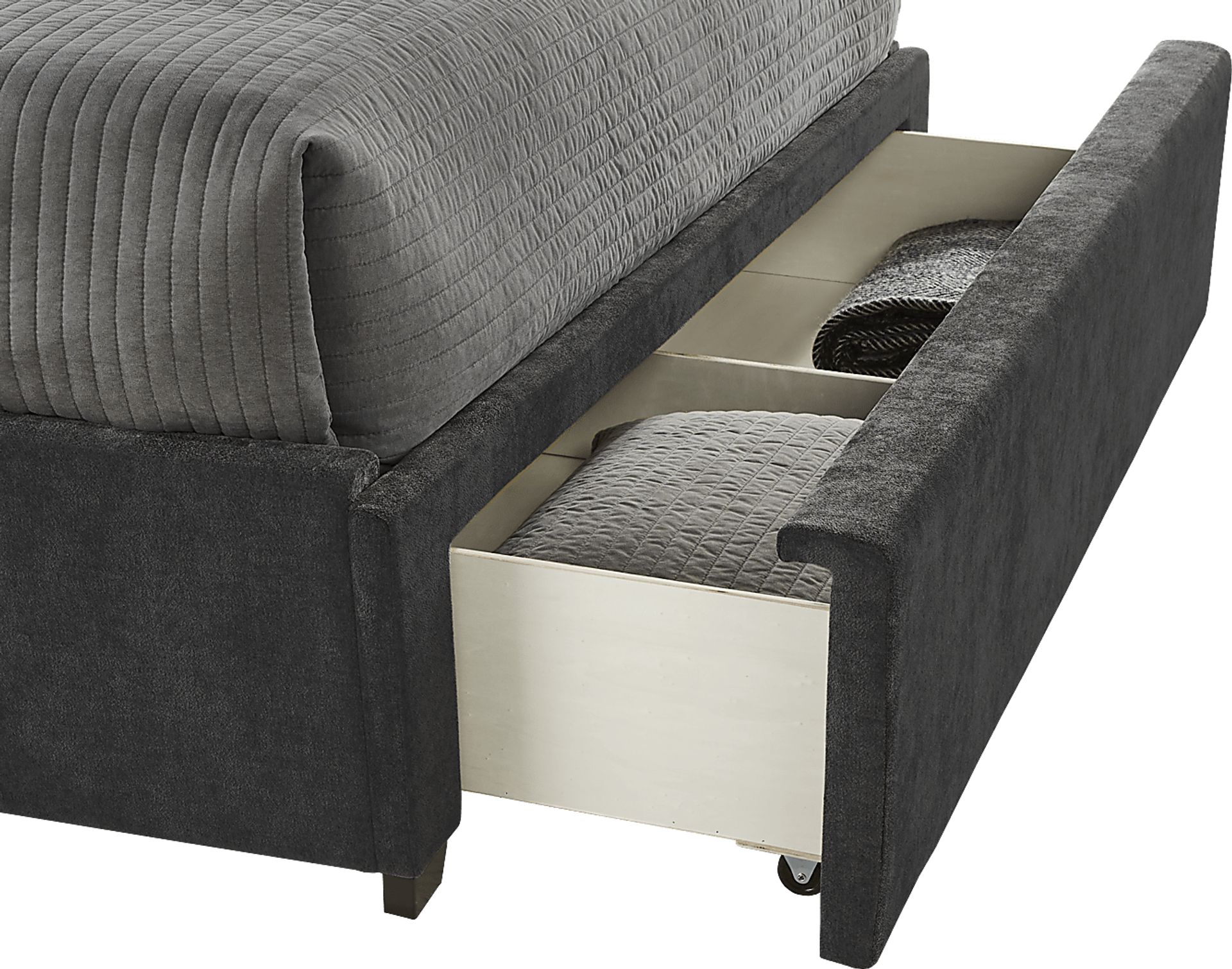 Beaufoy Graphite 3 Pc Queen Upholstered Complete Storage Bed - Image 3