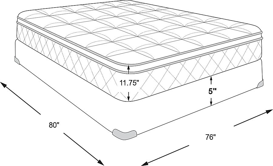 mattress: 80"l x 76"w x 11.75"h, foundation: 5"h