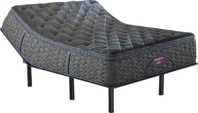 Beautyrest World Class Level Four Plush Pillow Top Split King Mattress Set with Head Up Only Base