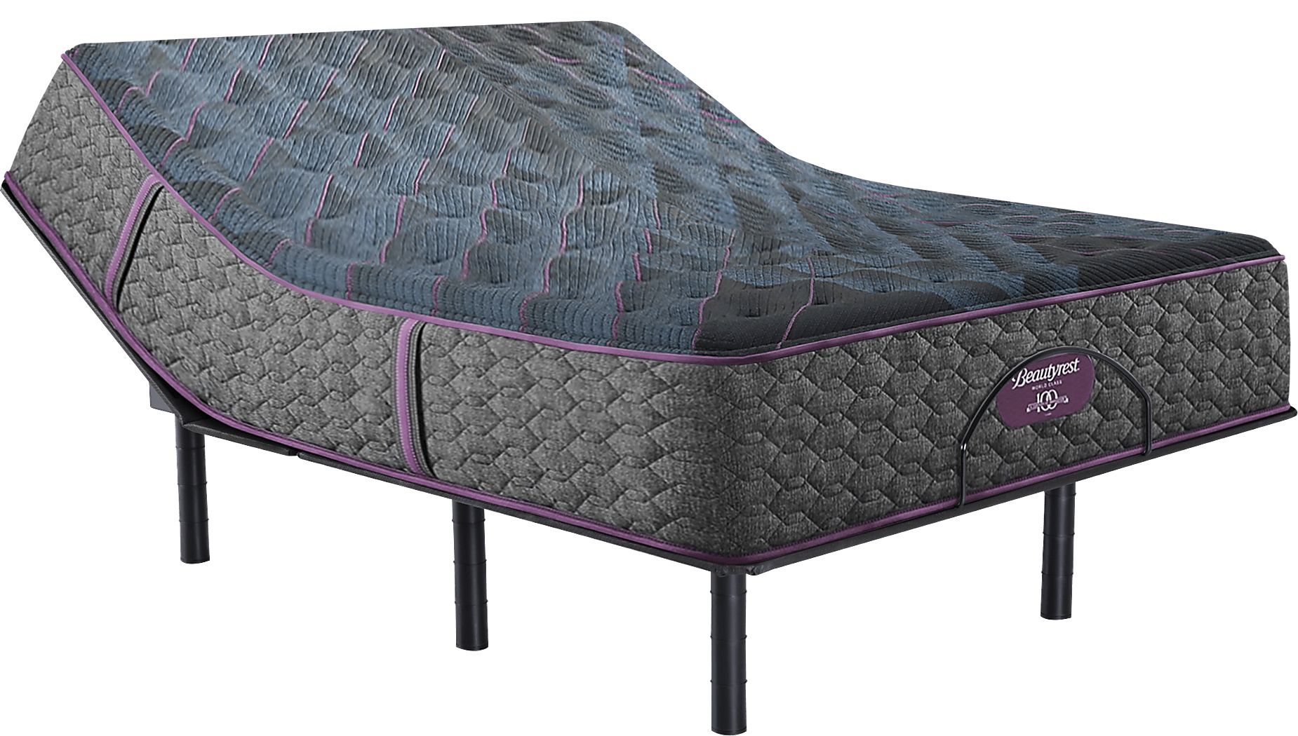 Beautyrest World Class Level Three Plush Queen Mattress Set with Head Up Only Base