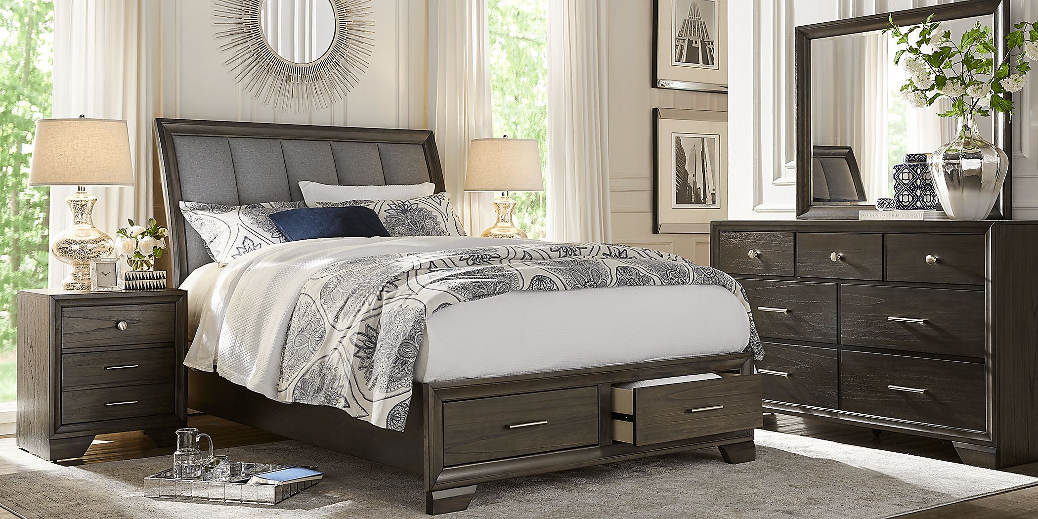 Beckwood 5 Pc Gray Queen Bedroom Set With Mirror, 3 Pc Queen Sleigh Bed  With Storage, Dresser - Rooms To Go