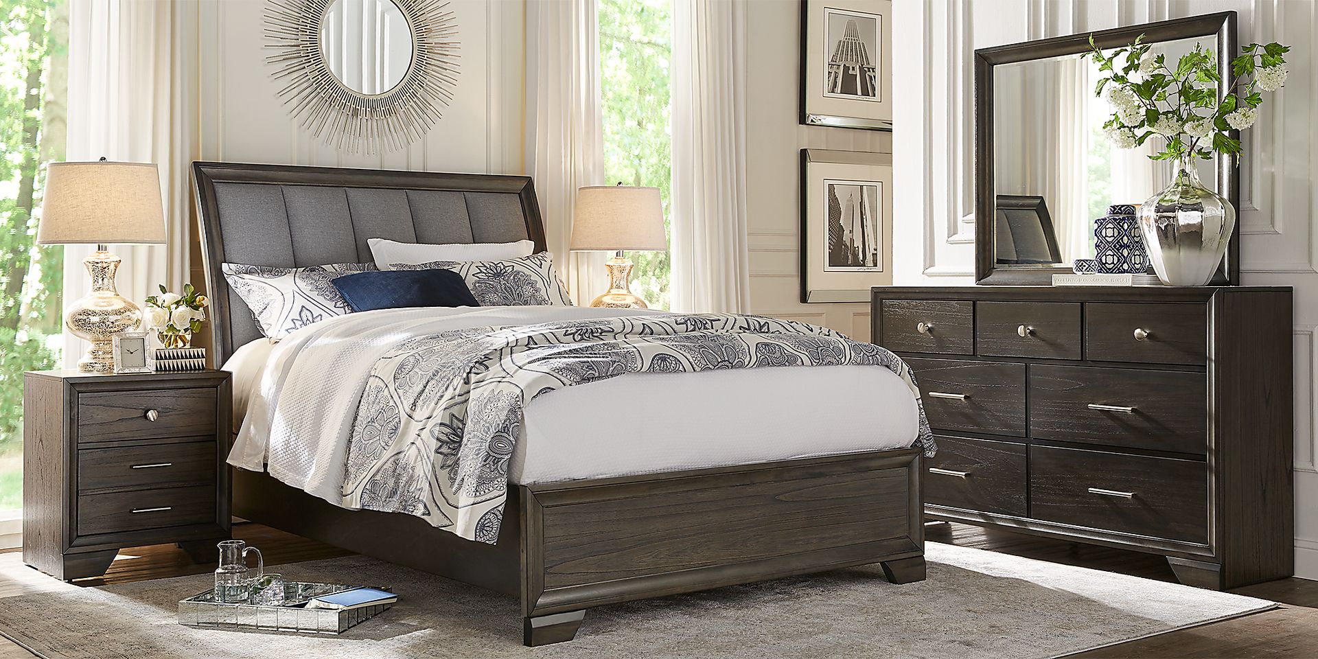 Beckwood Gray 5 Pc Queen Upholstered Sleigh Bedroom - Image 5