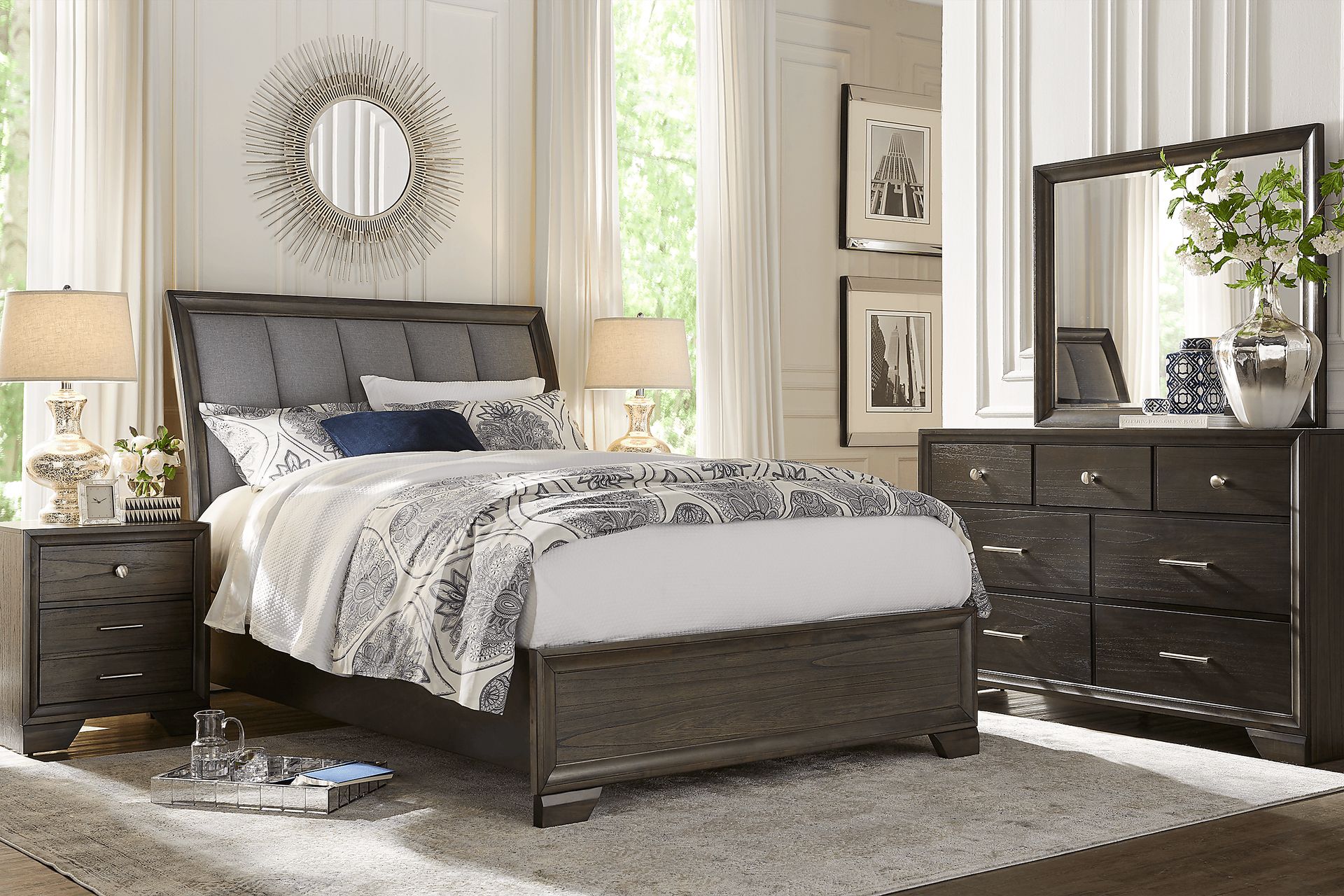 Beckwood Gray 7 Pc King Upholstered Sleigh Bedroom - Image 1